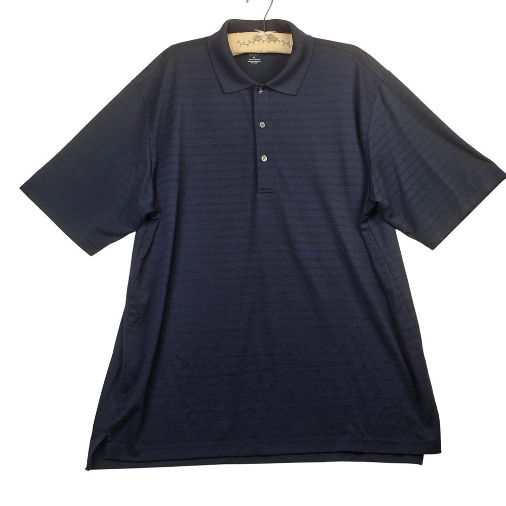 Nicklaus Golf Mens XL Navy Blue Striped Short Sleeve Performance Polo Shirt